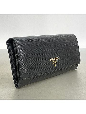 Prada Prada Vitello Leather Long Wallet, Black, Men's &amp; Women's (view 2)