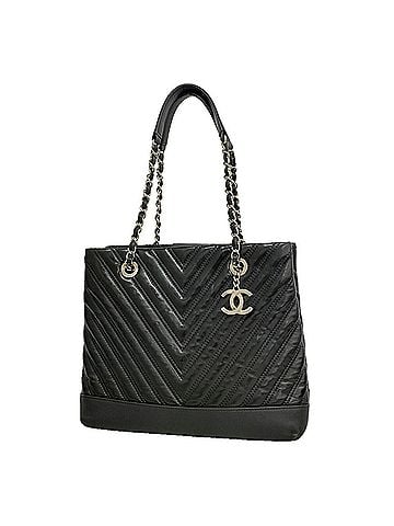 Chanel Chanel Tote Bag/Chain Tote, V-Stitch, Patent Leather, Black, Women's (view 1)