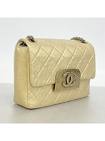 Chanel Chanel Matelassé Shoulder Bag, Double Chain, Lambskin, Gold, Women's (view 2)