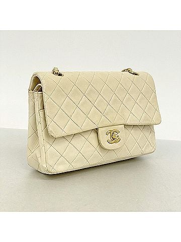 Chanel Chanel Matelassé Shoulder Bag, Double Flap, Chain, Lambskin, Beige, Women's (view 2)