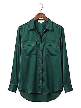 Equipment Emerald Satin Button-Down Shirt Long Sleeve T-Shirt (view 2)