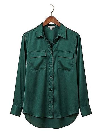 Equipment Emerald Satin Button-Down Shirt Long Sleeve T-Shirt (view 2)