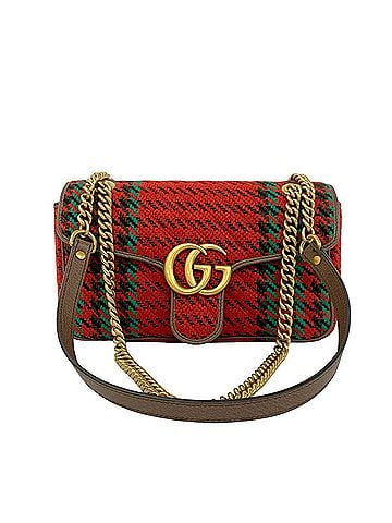 Gucci GUCCI GG Marmont Logo Hardware Tweed Leather Shoulder Bag Semi-Shoulder Red 86601 (view 1)