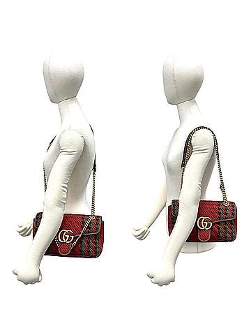 Gucci GUCCI GG Marmont Logo Hardware Tweed Leather Shoulder Bag Semi-Shoulder Red 86601 (view 2)