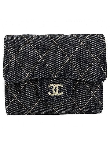 Chanel Chanel bi-fold wallet for women, Matelassé small wallet, mini Coco Mark, CHANEL denim navy, gold hardware. (view 1)