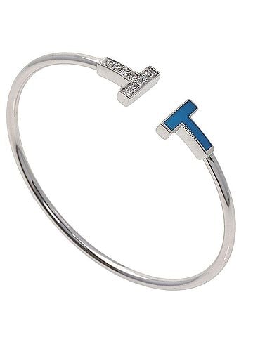 Tiffany & Co. Tiffany &amp; Co. T Wire Turquoise Diamond Bracelet, 18K White Gold, Women's. (view 2)