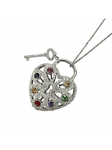 Tiffany & Co. Tiffany &amp; Co. Women's Necklace, Filigree Padlock Motif, Heart Design, 18K White Gold (750), Diamond, Approx. 11.6g (view 1)