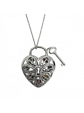 Tiffany & Co. Tiffany &amp; Co. Women's Necklace, Filigree Padlock Motif, Heart Design, 18K White Gold (750), Diamond, Approx. 11.6g (view 2)