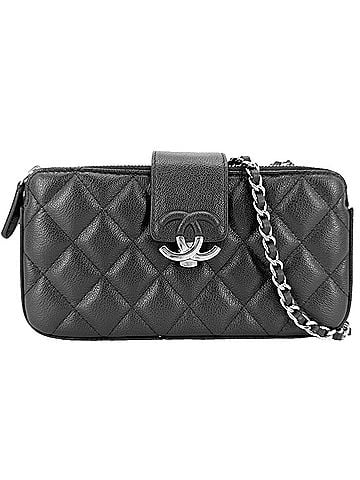 Chanel Chanel Chain Wallet for Women, Matelassé Coco Mark, Shoulder Bag, Crossbody, Long Wallet, CHANEL Caviar Leather, Black, Silver Hardware (view 1)