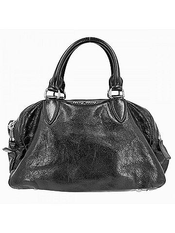 Miu Miu Miu Miu Miu handbag for women, logo design, MIUMIU RN0509, leather, black, silver hardware. (view 1)