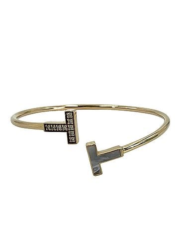 Tiffany & Co. Tiffany &amp; Co. Women's Bangle, T Wire Bracelet, Accessory, Jewelry, Au750 18K Pink Gold, Diamond, Approx. 7.6g (view 1)