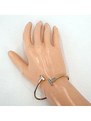 Tiffany & Co. Tiffany &amp; Co. Women's Bangle, T Wire Bracelet, Accessory, Jewelry, Au750 18K Pink Gold, Diamond, Approx. 7.6g (view 2)
