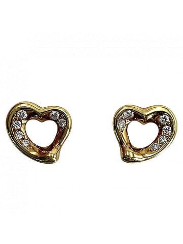 Tiffany & Co. Tiffany &amp; Co. Women's Elsa Peretti Open Heart Stud Earrings, Jewelry, Accessory, 18K Yellow Gold (Au750), Diamond, Approx. 2.9g (view 1)