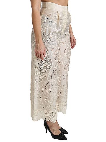 Dolce & Gabbana Cream Lace High Waist Palazzo Cropped Women's Pants (view 2)