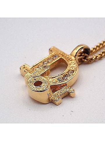 Dior Vintage Dior Logo Metal And Crystal Gold Gold_Plated Necklace Jewelry (view 2)