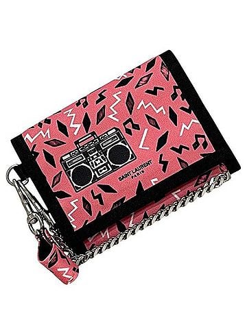 Yves Saint Laurent Yves Saint Laurent Saint Laurent Paris Tri-fold Wallet with Velcro Closure, 586279, Nylon, Pink, Chain (view 1)