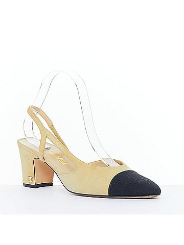 Chanel Chanel Beige Suede Grosgrain Cap Toe Slingback Pumps (view 2)