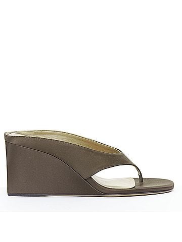 Alaïa Alaia Tong 75 Brown Satin Sculptural Wedge Thong Sandals (view 1)