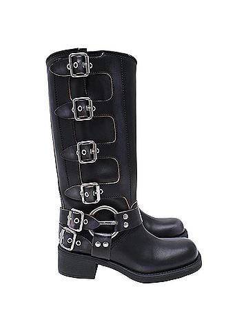 Miu Miu Miu Miu Buckle Strap Biker Boots in Black Leather (view 1)