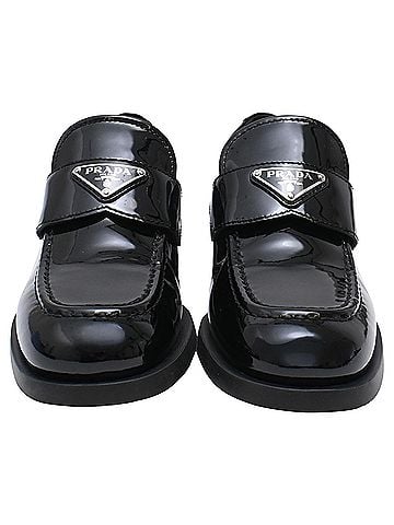 Prada Prada Triangle Logo Loafers in Black Patent Leather (view 2)
