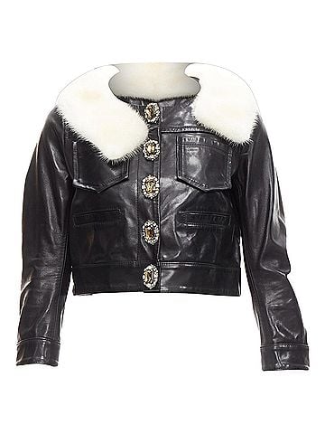 Dsquared2 Dsquared2 asymmetric fur collar jewel button leather jacket (view 1)