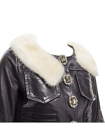Dsquared2 Dsquared2 asymmetric fur collar jewel button leather jacket (view 2)