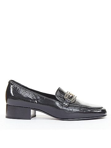 Chanel Chanel black textured calfskin gold CC chain link moccasin (view 1)
