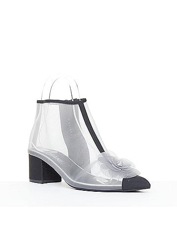 Chanel Chanel sheer mesh black grosgrain Camelia ankle boots (view 1)