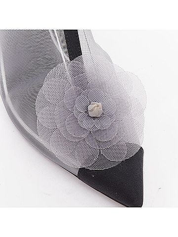 Chanel Chanel sheer mesh black grosgrain Camelia ankle boots (view 2)