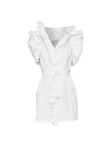 Lanvin Lanvin white cotton wrap tiered ruffle dress (view 1)
