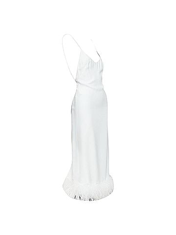 Miu Miu Miu Miu Bridal white viscose stretch cady feather hem slip dress (view 1)