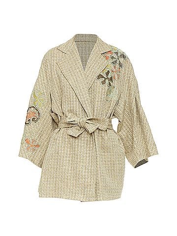 Christian Lacroix Christian Lacroix gold tweed floral embroidered wrap blazer (view 1)