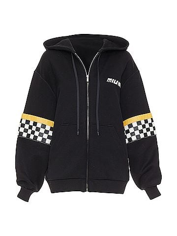 Miu Miu Miu Miu black cotton checkerboard woven leather race hoodie (view 1)