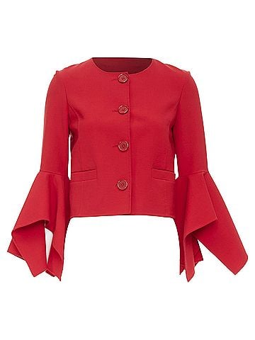Oscar De La Renta Oscar de la Renta ruffle sleeve cropped red wool jacket (view 1)