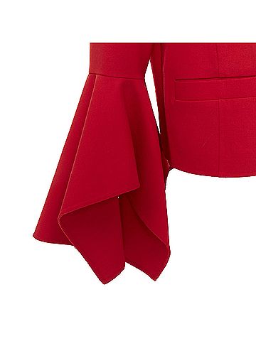 Oscar De La Renta Oscar de la Renta ruffle sleeve cropped red wool jacket (view 2)