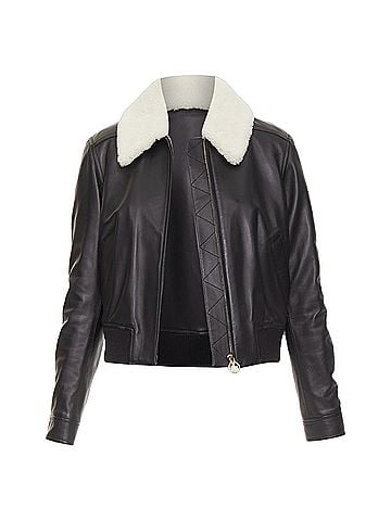 Lanvin Lanvin black lambskin leather shearling collar aviator bomber (view 1)