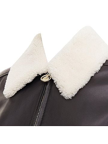 Lanvin Lanvin black lambskin leather shearling collar aviator bomber (view 2)