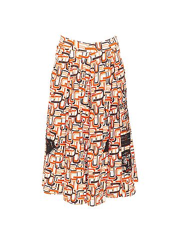 Prada Prada orange geometric link print triangle logo midi skirt (view 1)