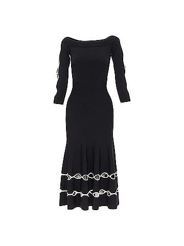 Alexander McQueen Alexander McQueen black viscose knit white openwork dress (view 1)