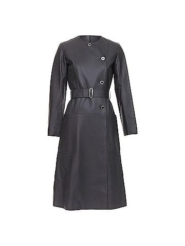Hermès Hermes deerskin asymmetric snap button belted leather coat (view 1)