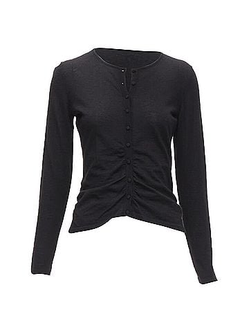 Oscar De La Renta Oscar de la Renta silk cashmere gathered front black cardigan (view 1)