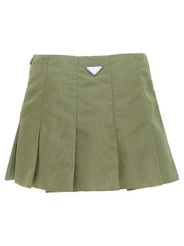 Prada Prada khaki green nylon canvas triangle logo pleated skirt (view 1)