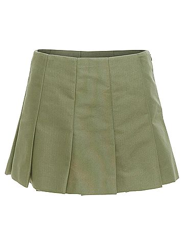 Prada Prada khaki green nylon canvas triangle logo pleated skirt (view 2)
