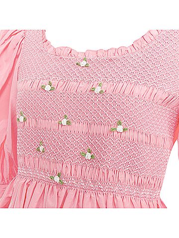 Miu Miu Miu Miu pink silk white flower embroidered smocked dress (view 2)