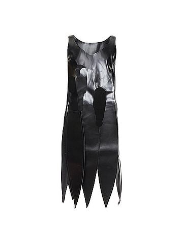 Comme des Garçons Comme des Garcons black PU V neck cut out fringe top (view 1)