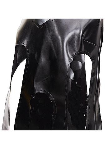 Comme des Garçons Comme des Garcons black PU V neck cut out fringe top (view 2)