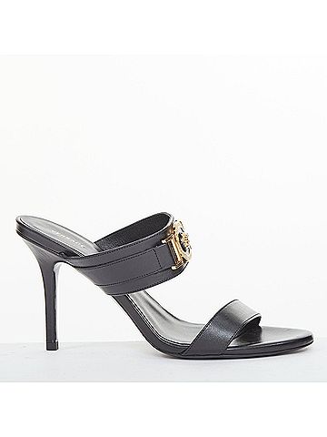 Versace Versace gold buckle black leather sandals (view 2)