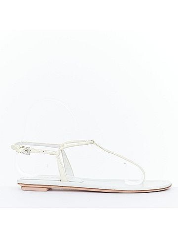 Prada PRADA off white patent leather tstrap comfort thong slingback flat sandal EU37.5 (view 1)