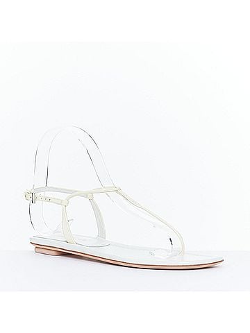 Prada PRADA off white patent leather tstrap comfort thong slingback flat sandal EU37.5 (view 2)