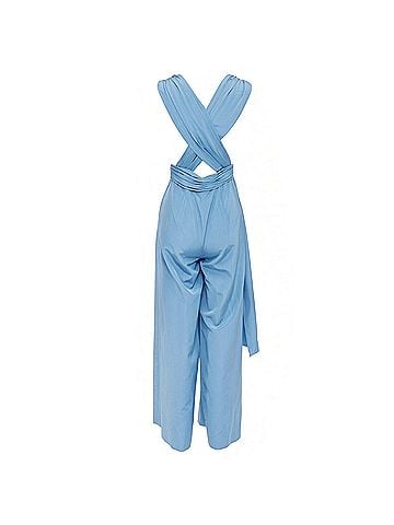 Oscar De La Renta Oscar de la Renta sky blue moire faille sash tie jumpsuit (view 2)